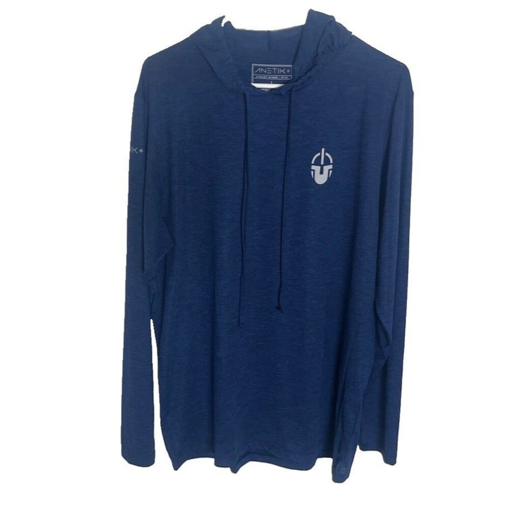 ANETIK Men's Low Pro Tech Hooded T-Shirt Large Blue Pullover UPF 30+ Sun Hoodie
